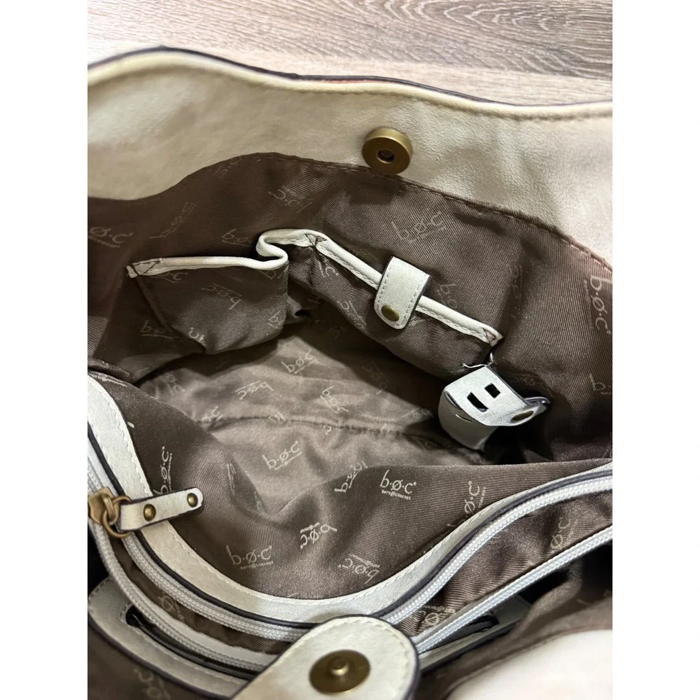 B.O.C. Born Concept Cream Faux Leather Shoulder Bag Tote Off-White Coastal Boho‎